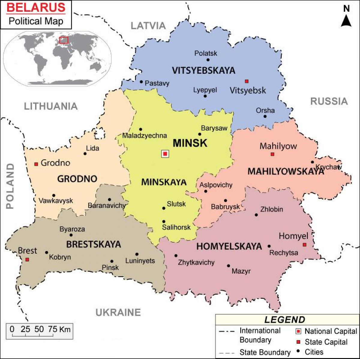 خريطة روسيا البيضاء السياسية